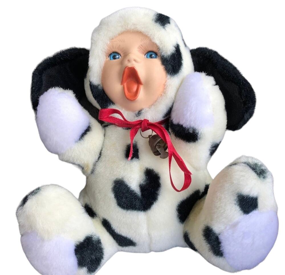 Geppeddo Cuddle Kids Plush Dannie Dalmatian Doll Porcelain Face Puppy Yawning 8"